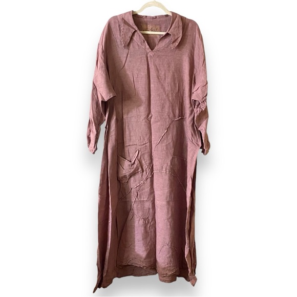 Cynthia Ashby Lagenlook Long Sleeve Linen Dress Dusty Pink Size Large - Picture 12 of 12